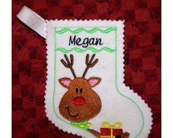 Reindeer Christmas stocking-embroidery machine design-completely sewn by machine