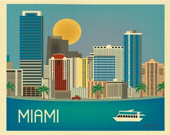 Miami Skyline Art Print, Miami map, Florida State Art, Miami Horizontal, Miami Art Nursery, Loose Petals city art print- style E8-O-MIA