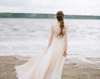 nude wedding dress, bohemian wedding dress, boho wedding dress, bridal dress, tulle wedding dress, nude wedding dress, ivory wedding dress