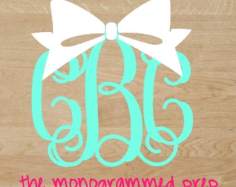 Bow Monogram, Vine Monogram Car Decal with Bow Car Decal Sticker