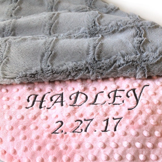 Minky Baby Blanket, Personalized Baby Blanket, Gray Pink Geometric Blanket, Pink Baby Blanket, Crib Blanket, Personalized Gift, Name Blanket