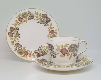 Wedgwood Lichfield Trio - Tea Cup, Saucer and Tea Plate - Vintage 1960s - Retro Tea Set - Floral Trio Set - Afternoon Tea - Staffordshire