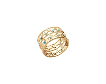 Le Bleu Double Ring, 18K Gold Plated Over Sterling Silver, Made in France, Free Shipping