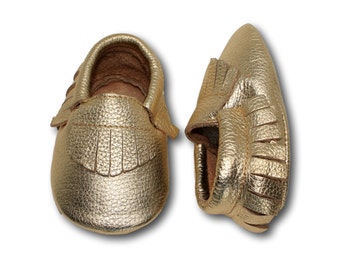 Gold Baby Moccasins // Gold Baby Moccasin // Gold Metallic Leather Mocassins // Baby Moccs // Gold Baby Mocassins