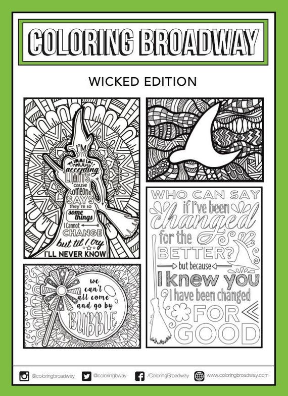 Wicked Coloring Set of 4 Broadway Coloring Card Musical