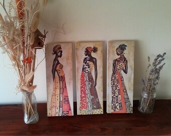 Africa, African girls, Art Print, Wall Decor, Handcrafted from recycled chipboard, Wall art, No frame, African art, Female Art