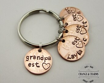 Grandpa Est. Penny Keychain, Grandchildren, Grandpa Keychain, Penny Keychain, Custom Gift, Personalized, Grandpa Gift, Grandpa Penny, Gift