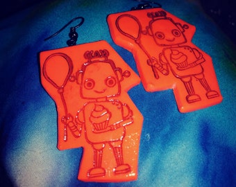 Handmade polymer clay robot earrings