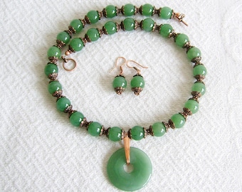 Green Aventurine Donut Necklace with Copper