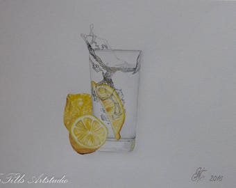 Original watercolor "lemons and water" 30 * 40 cm