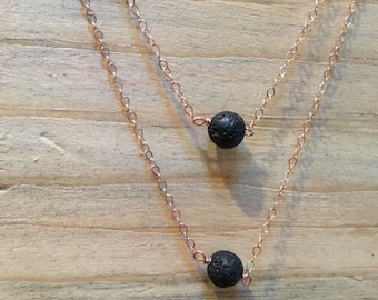 Rose Gold lava stone essential oils necklace, rose gold difuser necklace