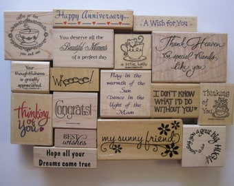 rubber stamp - YOUR CHOICE - SENITMENTS for card stamping, phrases, celebrations - used rubber stamps