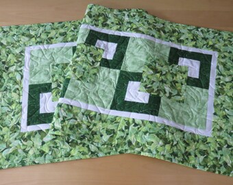 Quilted Table Runner, Green Leaves Table Runner, Reversible Nature Themed Table Runner, Modern Quilted Table Topper, Housewarming Gift