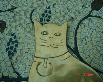 Vintage Brass Cat Shaped Trivet/Hotplate/Spoon Rest