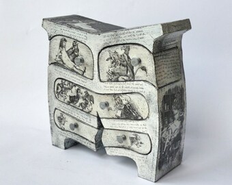 Alice Wonderland box Alice in Wonderland decor Rabbit Black white Mini Chest Drawers Alice favors Secret compartment box Trinket Drawers