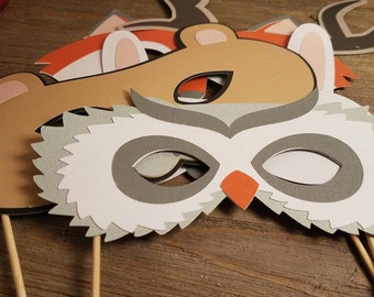 Woodland photo booth props, woodland baby shower photo booth props, animalphoto props, birthday props, birthday party ideas, animal mask