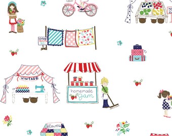 Vintage Market Riley Blake cotton fabric - Vintage Main VM4560 White, select a length