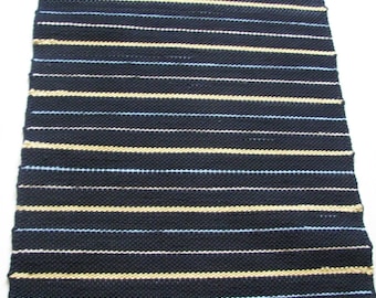 Thin-striped rug, Black-blue-yellow rug
