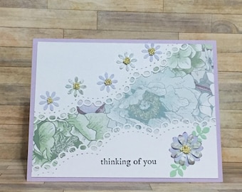 Handmade card, greeting card, thinking of you card, card, occasion card, flower design, purple