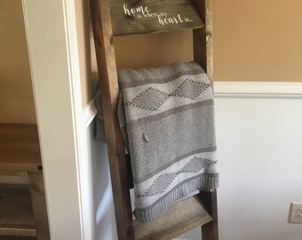 Blanket ladder, Towel ladder, blanket storage, towel storage, lets cuddle, stenciled ladder, rustic ladder, ladder, rustic lader
