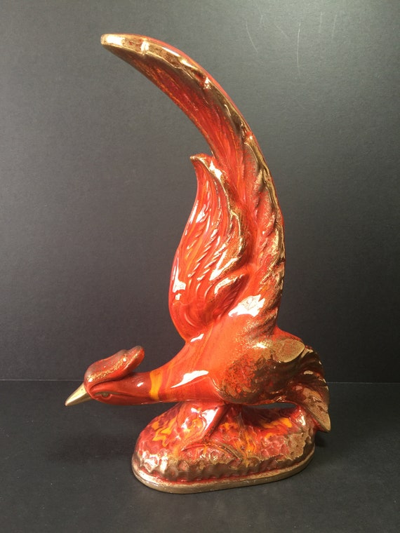 Vintage California Pottery Pheasant Figurine..Retro Orange / Vintage California Pottery Pheasant Figurine..Retro Orange /