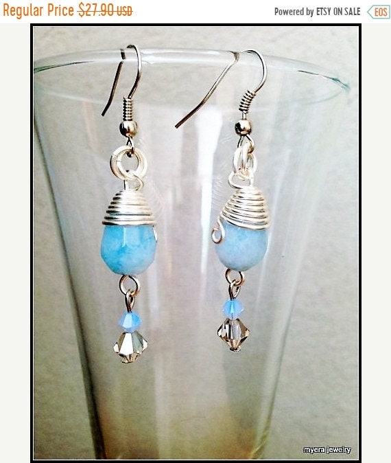 SALE Blue drop earrings, Statement Earrings, Azure Dangle Earrings, Small Womens Earrings, Light Blue Earrings, Womens Ball Earrings