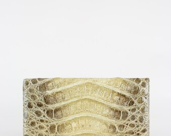 1960er Jahre Vintage Geldbörse Geldbeutel Alligator Muster Leder Schattierungen von Beige, die passende Geldbörse Geschenk für Sie