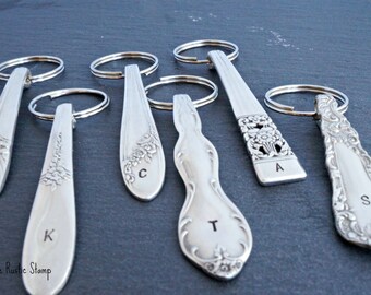 Upcycled Stamped Silverware Keychain, Spoon handle keychain, Intial Keychain, unique bridesmaid gift