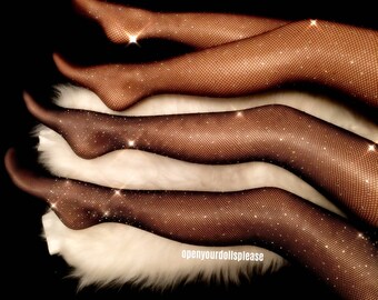Sale Crystal Fishnet Tights. Black & Skin Tone Rhinestone Fishnet Tights. Handmade Crystallized Diamond Rhinestone High Waist Fishnet Tights