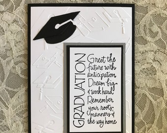 Handmade Greeting Card: Graduation card, black, white and gray