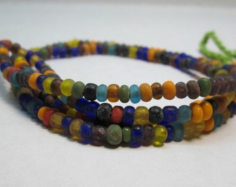 Multicolor Small Glass Rondelle Beads, Indonesian Bead, 4mm Boho Bead (14" loose strand)