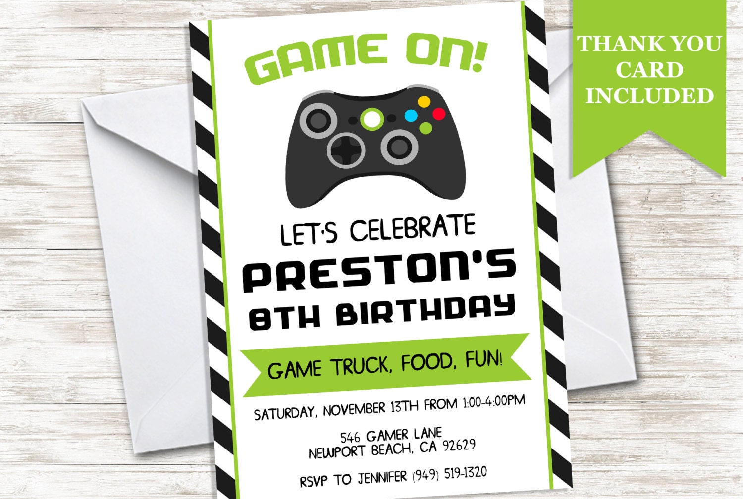 Game Truck Invitation Birthday Invite Video Games Gamer Gaming