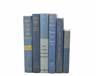 Carolina BLUE Antique Decorative Books, Rustic Book Collection, Shabby Chic Book Set, Distressed Book Decor, Home decor. Farmhouse