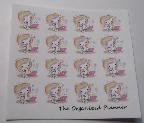 working unicorn stickers cute stickers planner stickers