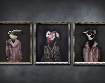 Animal Prints, Quirky Art, Animal Lover Gift, Alternative Art, Dark Art, Weird Art, Dark Decor, Home Decor, Photo Prints, Set Of Prints