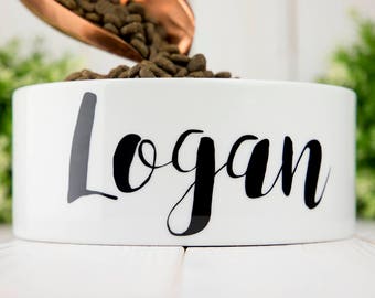 Large Personalized Ceramic Dog Bowl // White Stoneware Dog Bowl// Personalized Large Pet Bowl