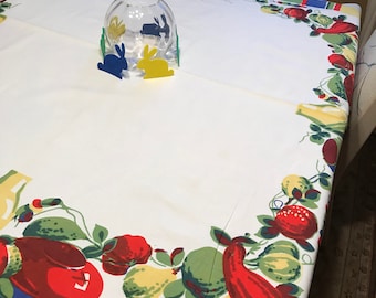 Vintage 1940's Wilendur Mexican Southwestern Tablecloth Called Manjares,, 54 X 54, Excellent Vintage Condition, Very Hard To Find Wilendur