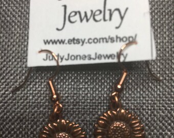 Copper Sunflower Earrings