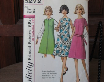 Vintage Sheath Dress Sewing Pattern, Simplicity 5272, 1960s Sheath Dress Sewing Pattern, 1963, Size 14 Bust 34