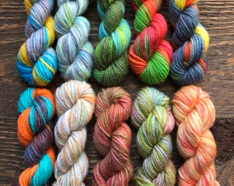 Hand Dyed Sock Yarn Mini Skein Set #140 -- 10 Mini Skeins/25 Yards Each/5.5 Grams Each