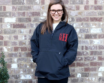 Charles River Monogram Unisex Rain Jacket- Pack and Go Pull Over Womens (UNISEX fit) 11 color options