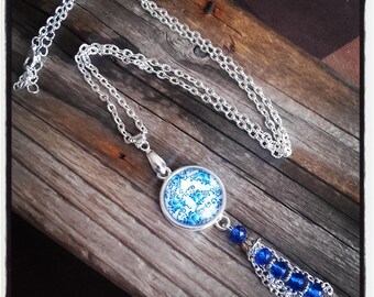 flowers and pearls/bunch cabochon silver pendant necklace