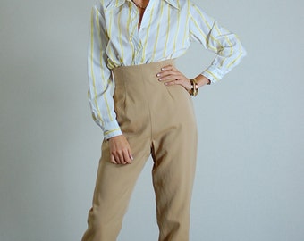 Vintage Blouse / Vintage Top / Office Blouse / 70s Blouse / Secretary Blouse / Preppy Blouse / Minimal / Striped Top / Small Medium