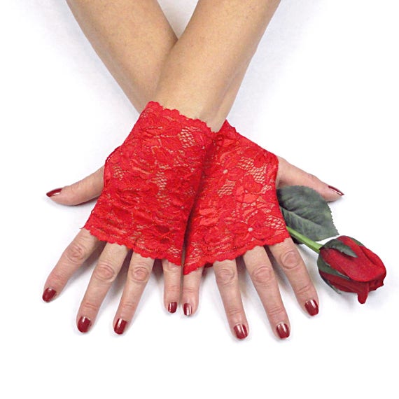 Red Lace Gloves Red Fingerless Lace Gloves Red Fingerless