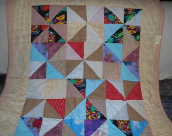Patchwork Pin Wheel Lap Quilt, Baby Quilt or Pinwheel Throw Quilt