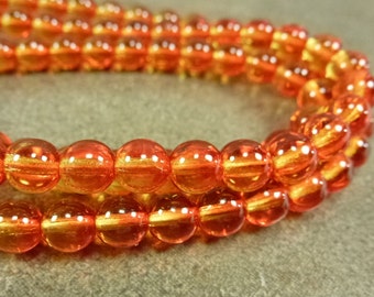 Fire Opal Coated Czech Glass Druk Beads 6mm 25pc Smooth Round