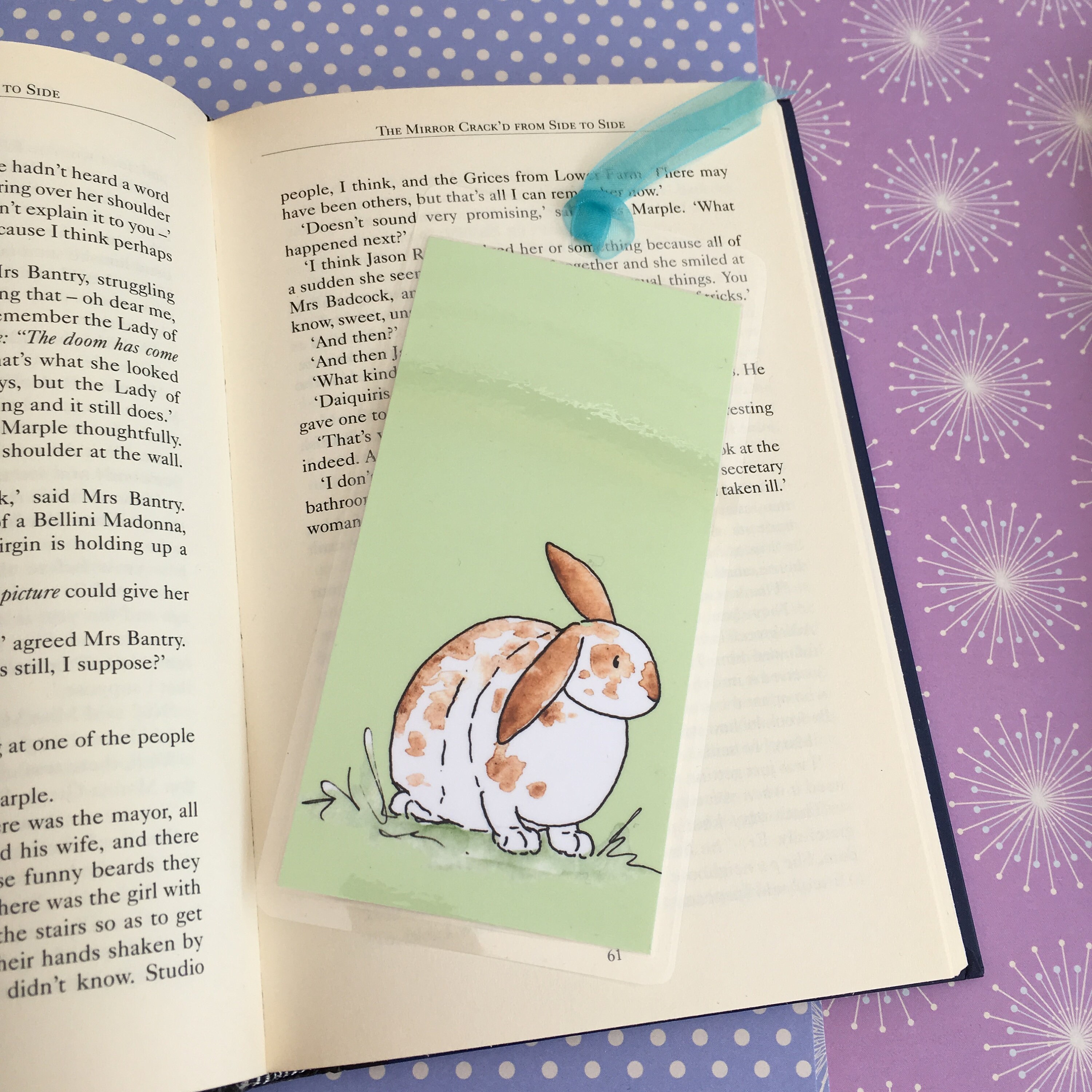 Cute Rabbit Handmade Bookmark Bunny with Green Background