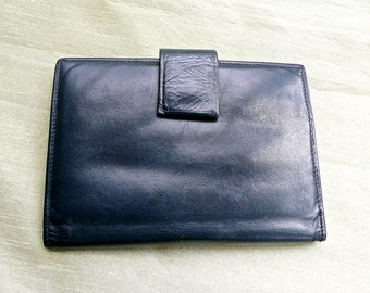 Leather Wallet - Note Pad Case - Vintage Navy Leather Folder - Reminder Note Pad - Leather Wallet - Writing Accessory - Office Memo Pad