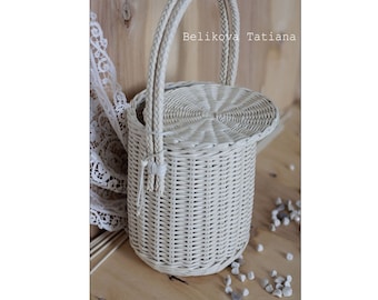 Jane Birkin Basket,Birkin Basket bag, Handmade Bag, Summer bag, basket with a Lid, Round Wicker Basket, Basket Purse, Round Basket,