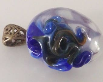 Pendant - purple and white - pattern Octopus Lampwork Glass